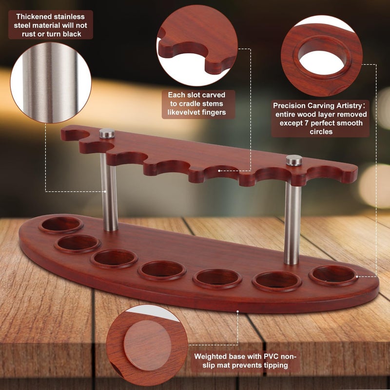 Prometis Natural Solid Rosewood Pipe Stand Holder for 7 Pipes - Artisan Handcrafted Tobacco Pipe Luxury Organizer| Natural Wood Grain Display & Collector's Storage Rack(Tobacco Pipe Not Included)﻿ - Image 2